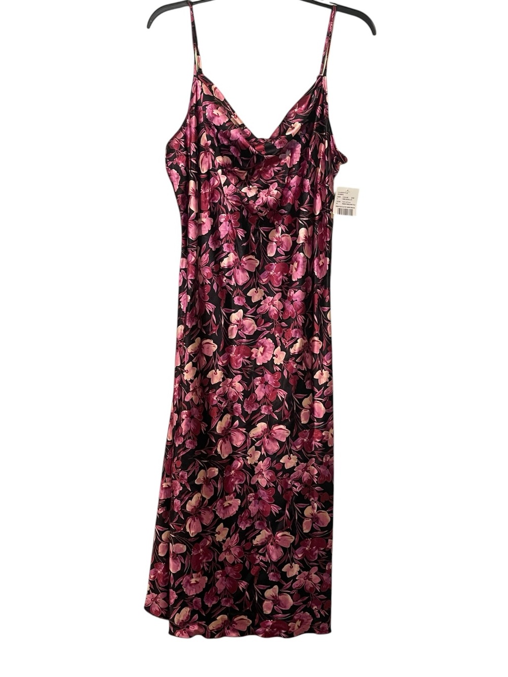 NWT- Bebe by Davids Bridal floral satin slip dress w/cowl necklines Size large - Picture 2 of 10